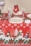 Скатерть рогожка "Пром" Семья снеговичков (красный)_