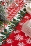 Скатерть рогожка "Пром" Семья снеговичков (красный)_