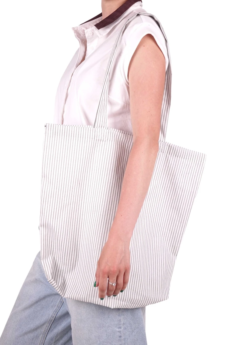 Эко сумка-шоппер из бязи "Полоска" (серая)