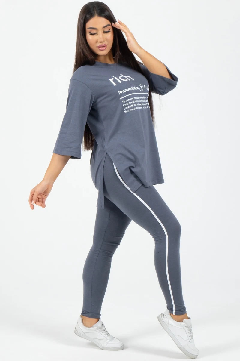 (СК) Леггинсы женские с лампасами, графит меланж