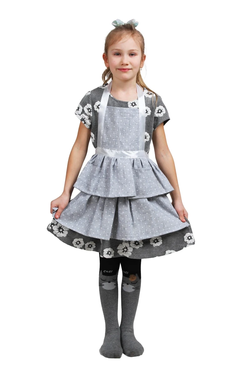 Фартук детский рогожка атлас 004 Горох на сером