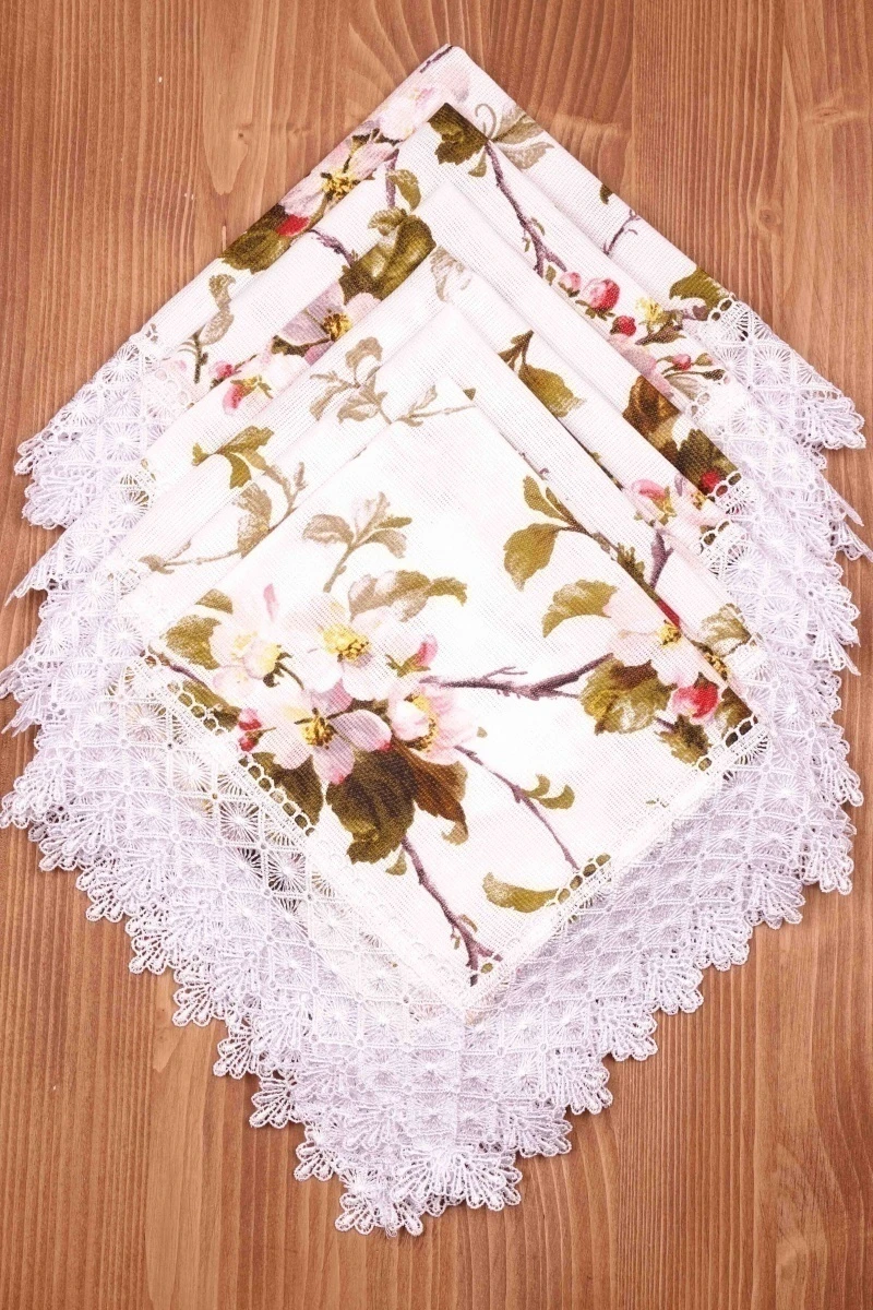 Салфетка из рогожки с кружевом 024 Яблоневый цвет (белый) (вид 3)
