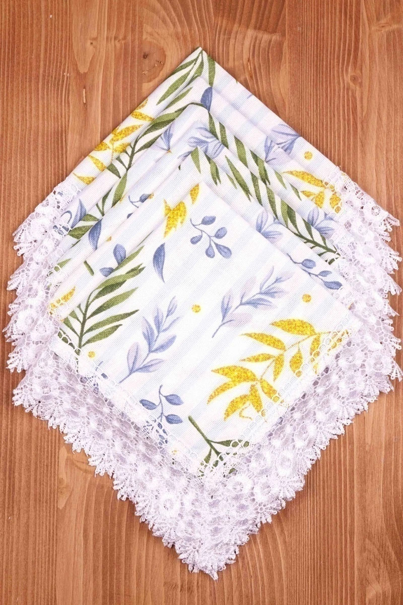 Салфетка из рогожки с кружевом 031 Акация (голубой) (вид 9)