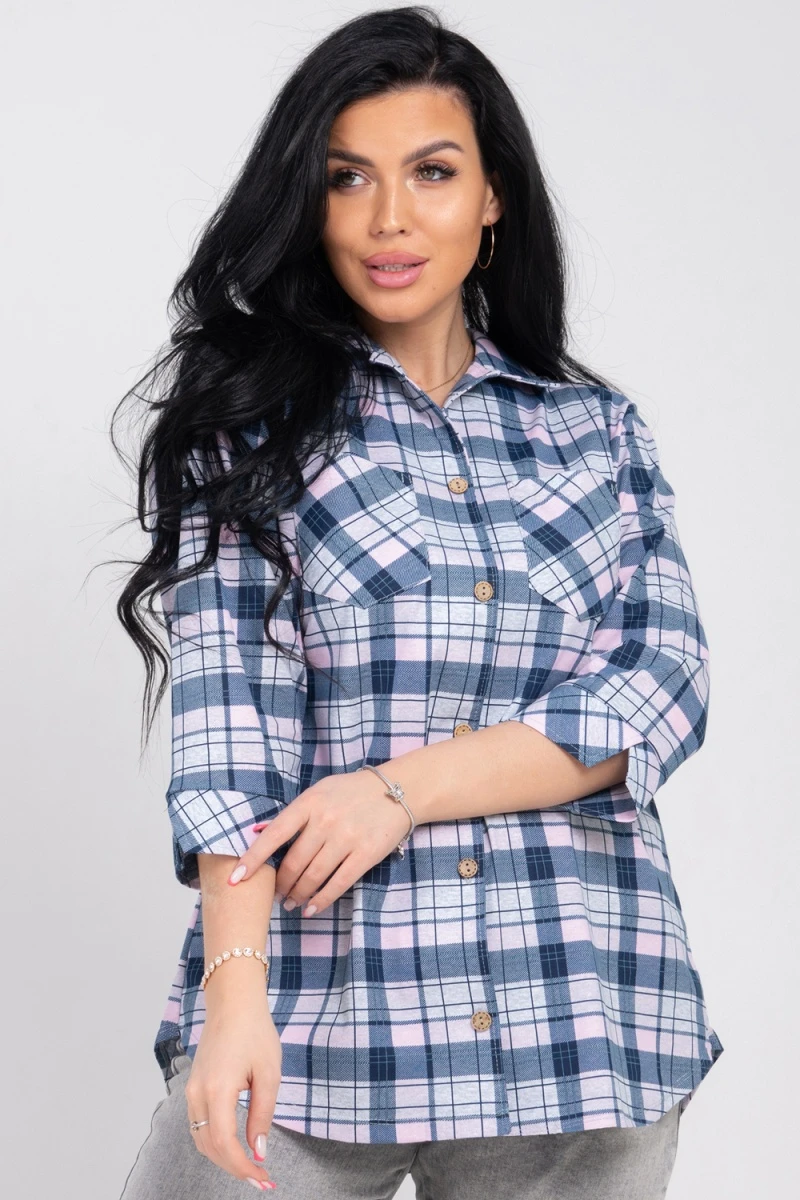 (СК) Рубашка в клетку женская "Александра" розовый туман