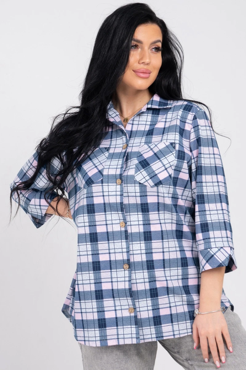 (СК) Рубашка в клетку женская "Александра" розовый туман