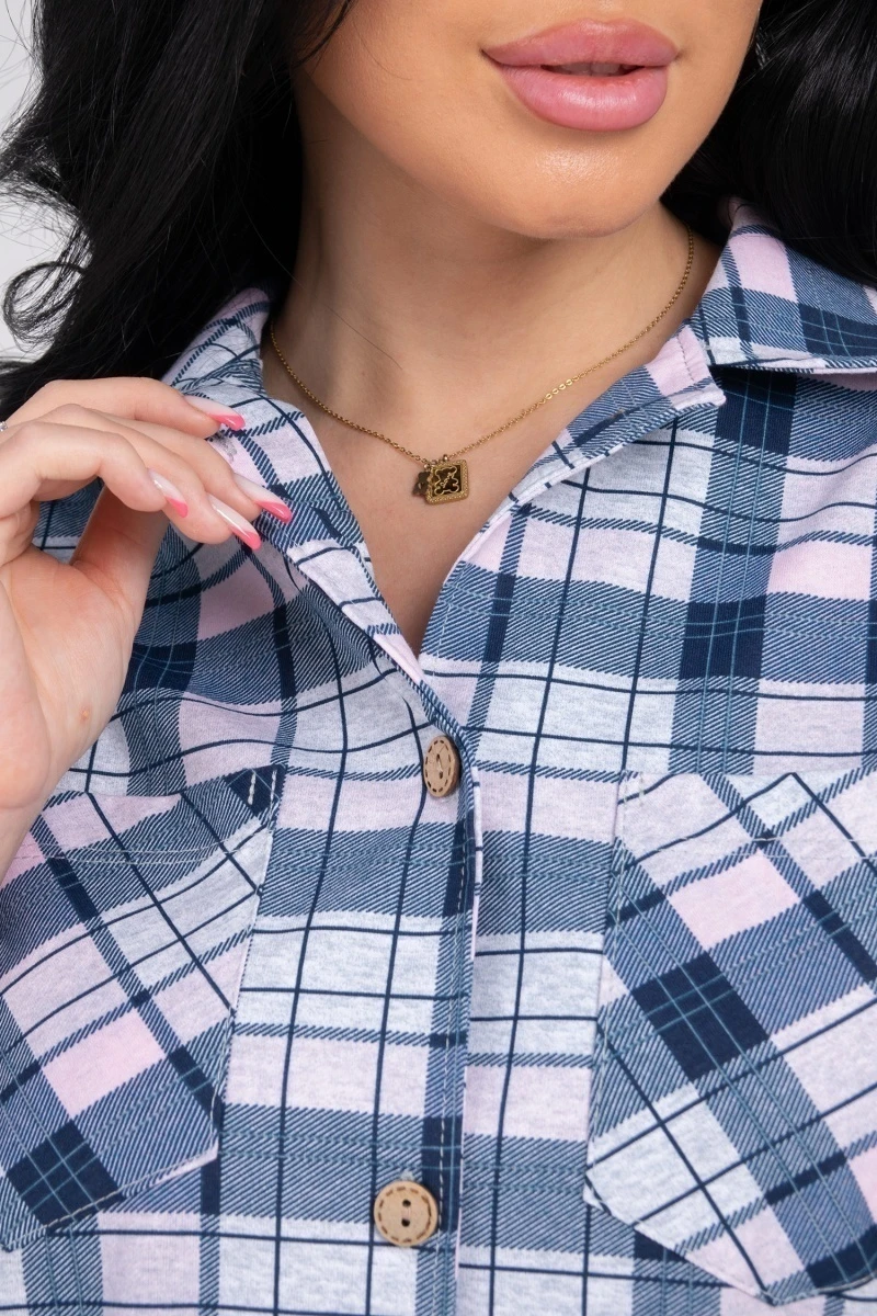 (СК) Рубашка в клетку женская "Александра" розовый туман