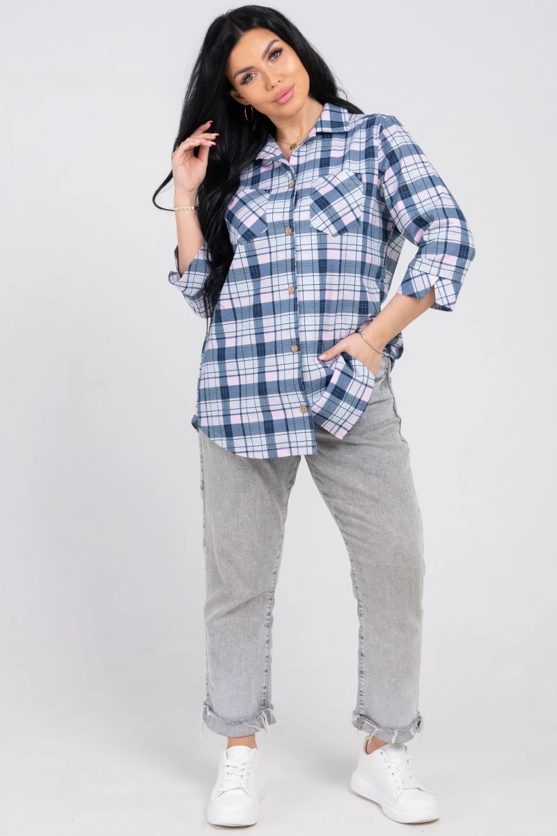 (СК) Рубашка в клетку женская "Александра" розовый туман