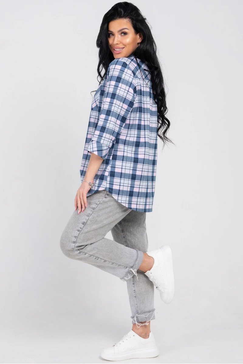 (СК) Рубашка в клетку женская "Александра" розовый туман