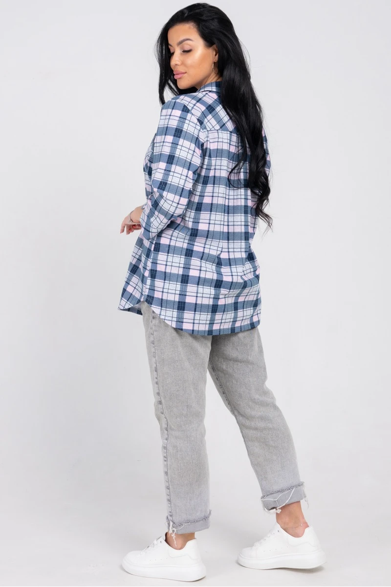 (СК) Рубашка в клетку женская "Александра" розовый туман