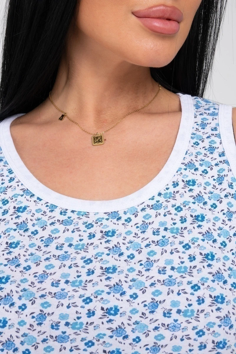 (СК) Ночная сорочка "Фая" Б/З хлопок лазурный, цветы