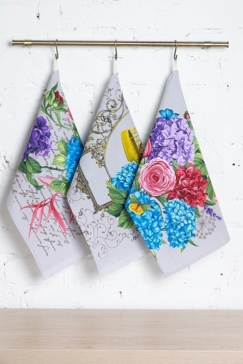 Набор полотенец рогожка (ХБК) 014 Гортензия - 3 шт - 45х60 см