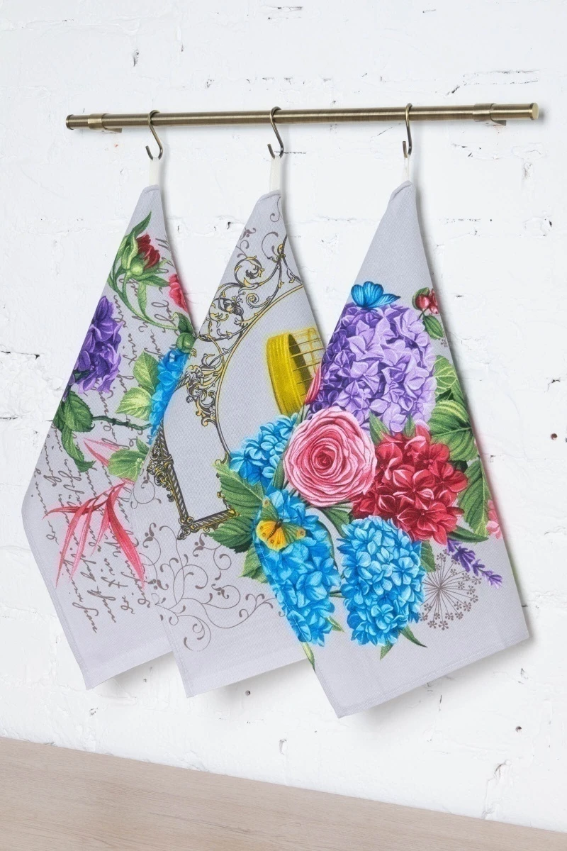 Набор полотенец рогожка (ХБК) 014 Гортензия - 3 шт - 45х60 см