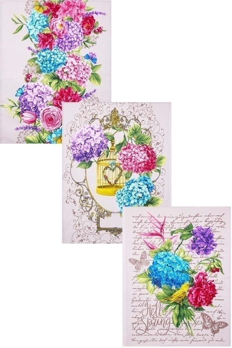 Набор полотенец рогожка (ХБК) 014 Гортензия - 3 шт - 45х60 см