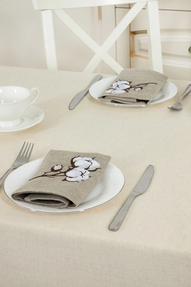Салфетка лен "100%" 240гр. с вышивкой Хлопок