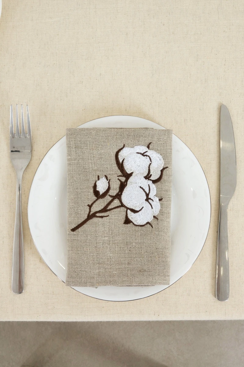 Салфетка лен "100%" 240гр. с вышивкой Хлопок