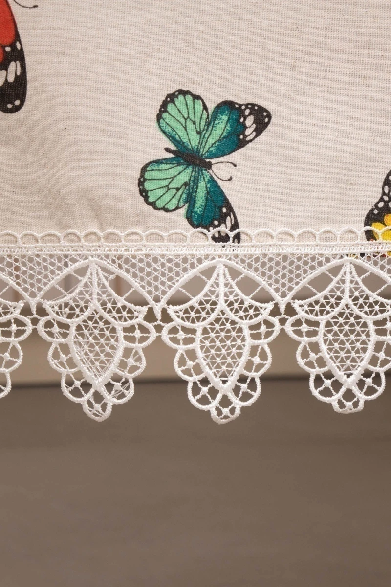 Скатерть с кружевом полулен 028 Бабочки (красный) (вид 5 Н)