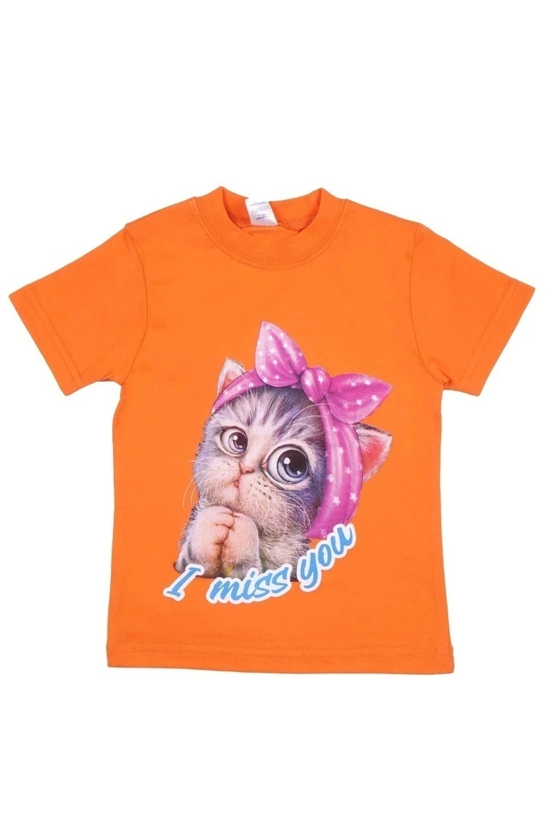 Футболка для девочки "Домашняя киска" BK0001D Оранжевый