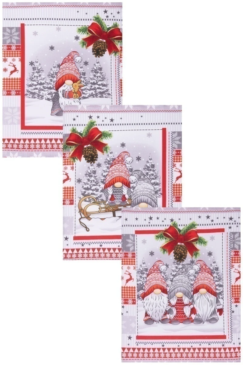 Набор вафельных полотенец (ХБК) 370 "Гномы в шапочках" - 3 шт - 45х60 см