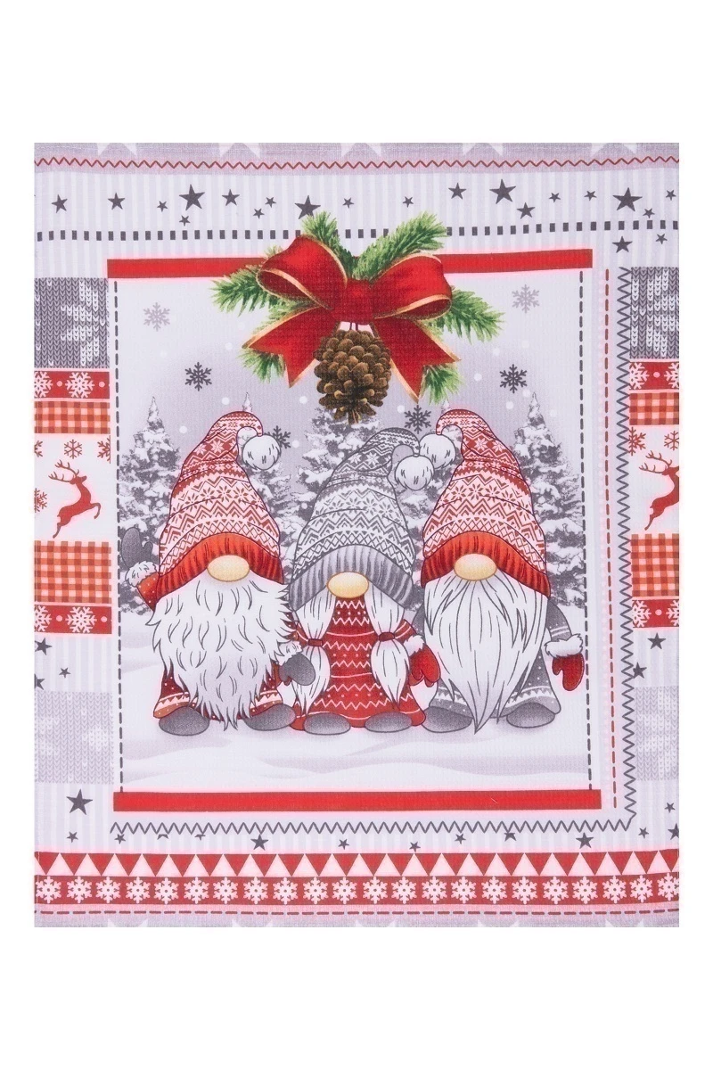 Набор вафельных полотенец (ХБК) 370 "Гномы в шапочках" - 3 шт - 45х60 см