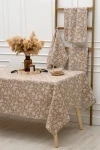 (ВНЛ) Скатерть Розы на льне (коричневый)