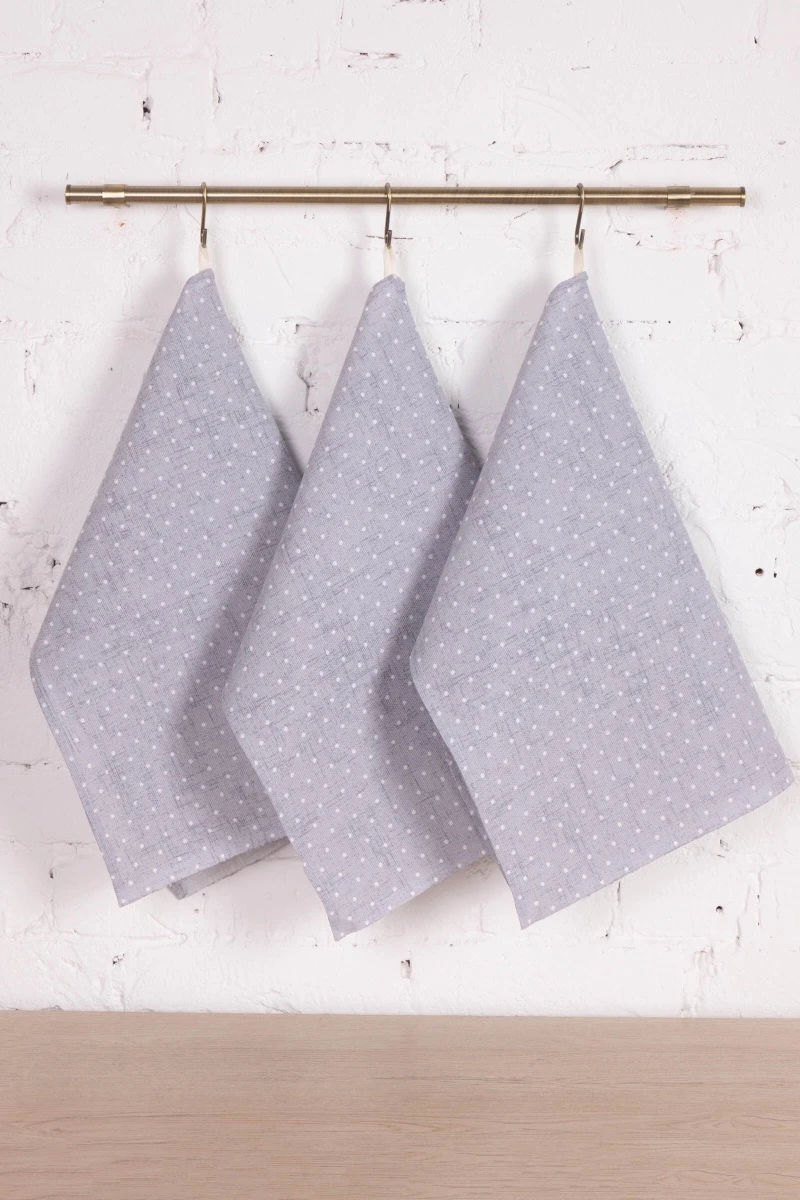 Набор полотенец рогожка 115 Горох на сером - 3 шт - 45х60 см