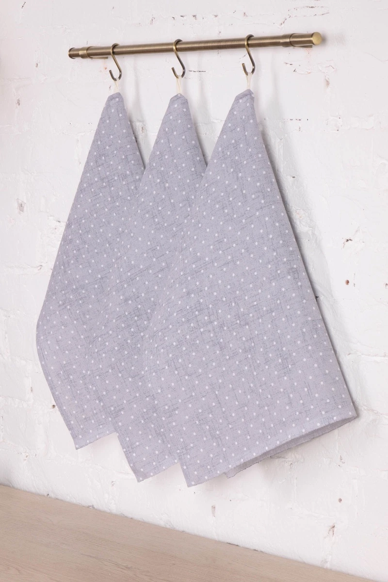 Набор полотенец рогожка 115 Горох на сером - 3 шт - 45х60 см