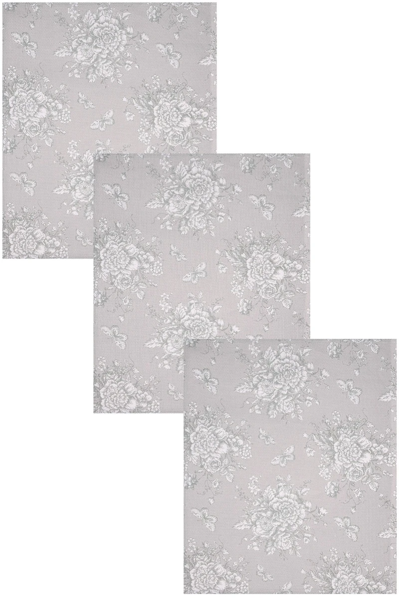 Набор полотенец рогожка (Диз) 051 Бабочки в цвету (серый) - 3 шт - 45х60 см