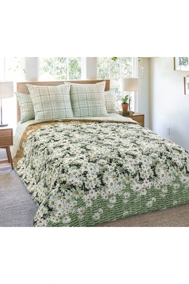 Простыня "ТД" перкаль "Ромашки 1" арт. 208221 зеленый тип 2_