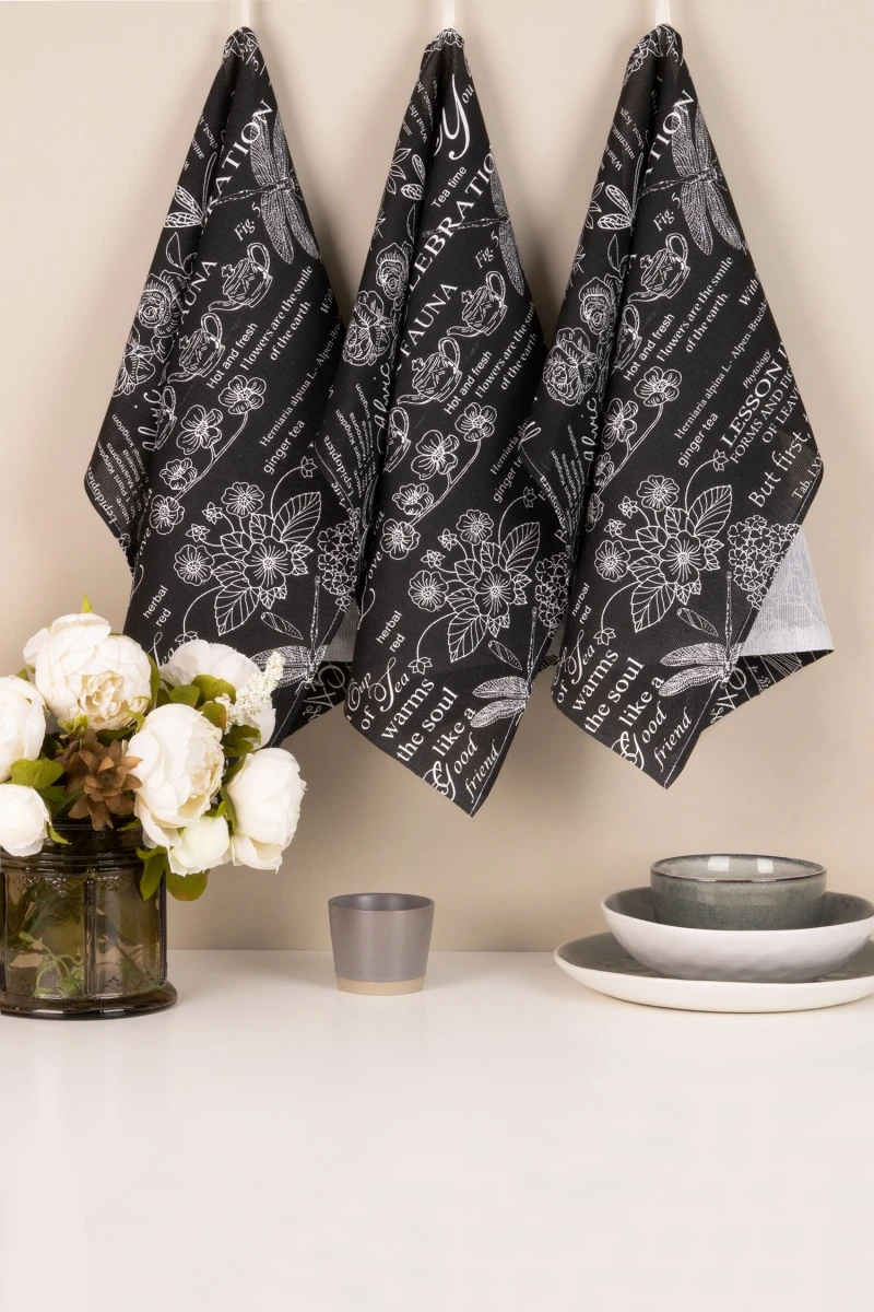 Набор полотенец рогожка (ХБК) 181 Версаль (черный) - 3 шт - 45х60 см