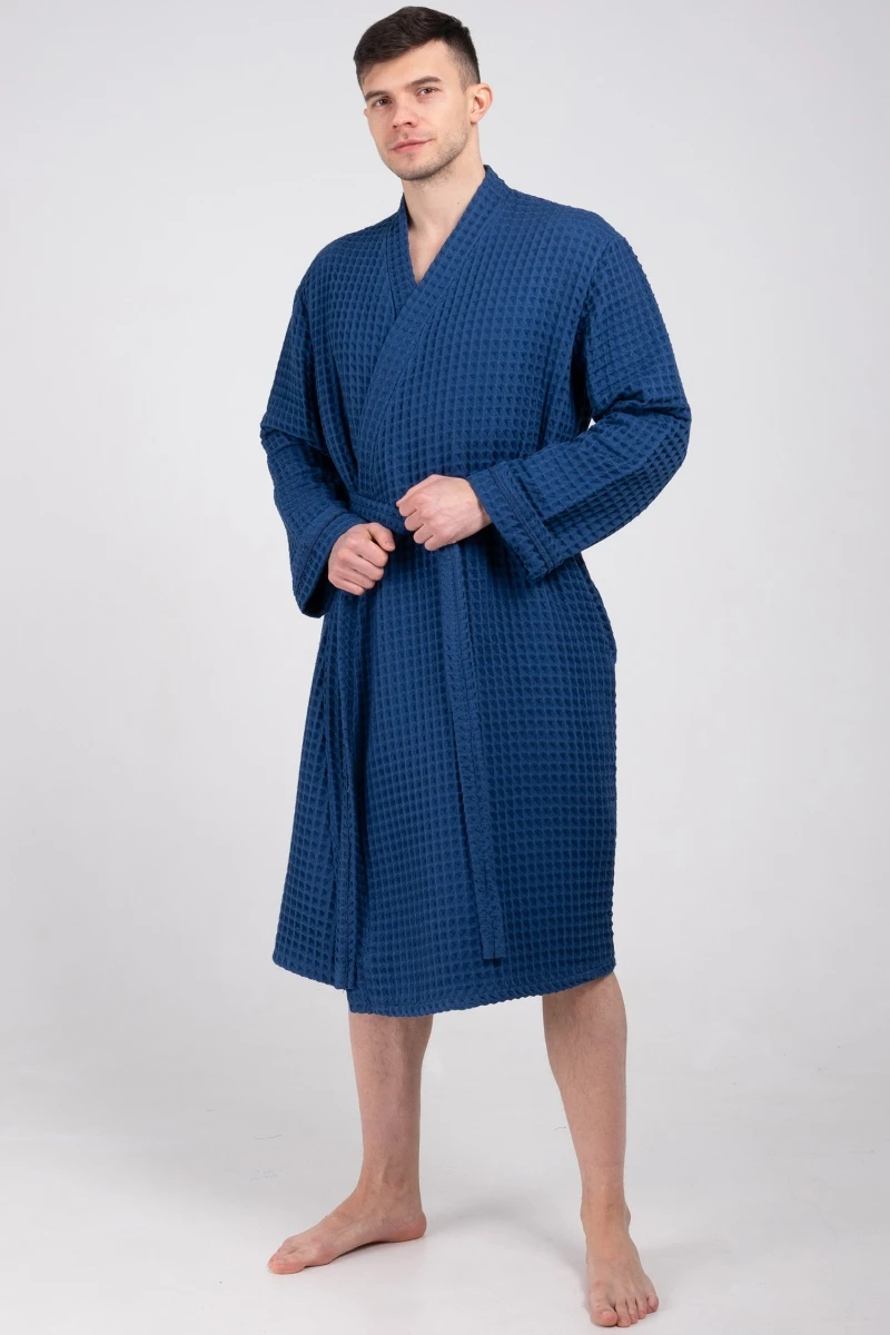 (СК) Мужской вафельный халат "Хаммам" кобальт