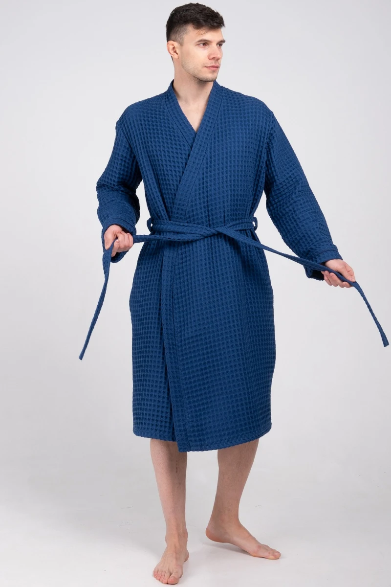 (СК) Мужской вафельный халат "Хаммам" кобальт