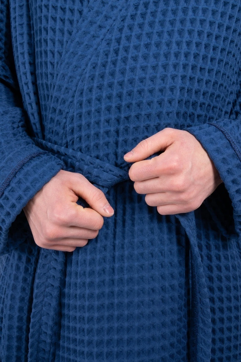 (СК) Мужской вафельный халат "Хаммам" кобальт