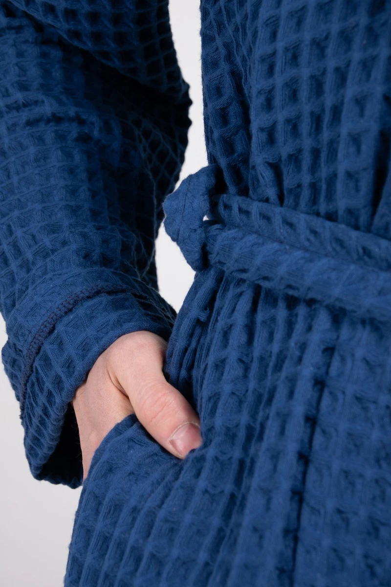 (СК) Мужской вафельный халат "Хаммам" кобальт