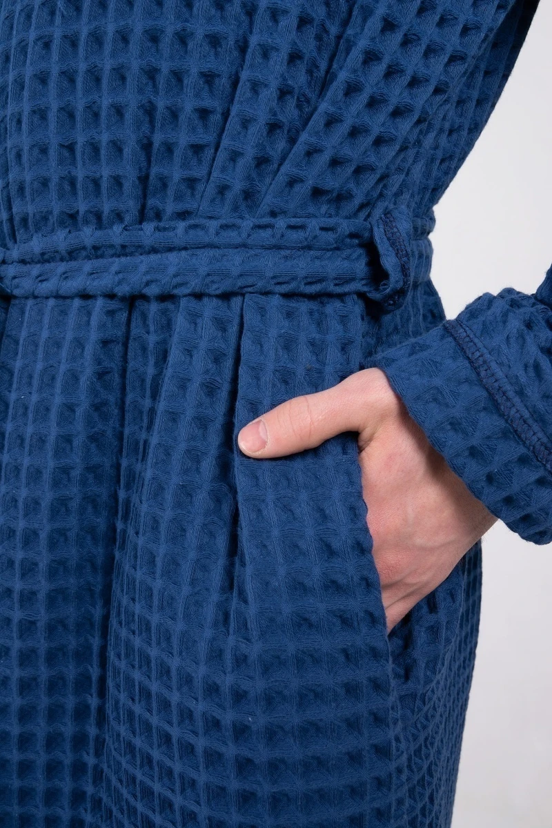 (СК) Мужской вафельный халат "Хаммам" кобальт