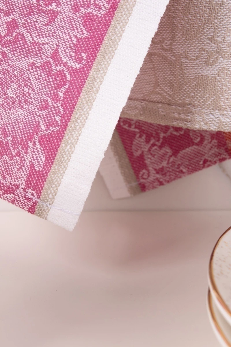 Полотенце полулен жаккард (ТЛ) 308 Камелия (розовый+песочный) - 50/65