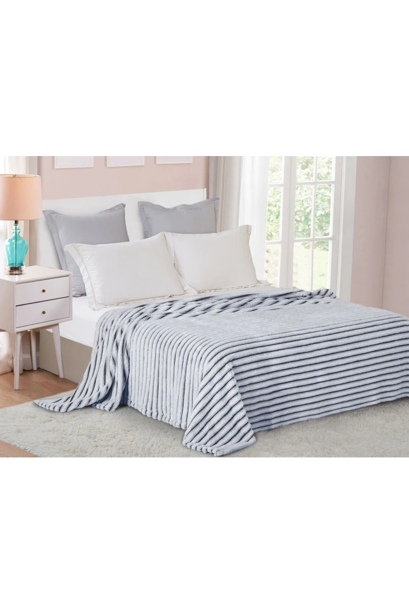 Покрывало плюш велюр Полоска Синяя (Лучшая цена)