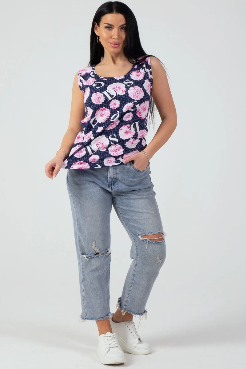 (СК) Майка женская "Флора" темно-синий, розы