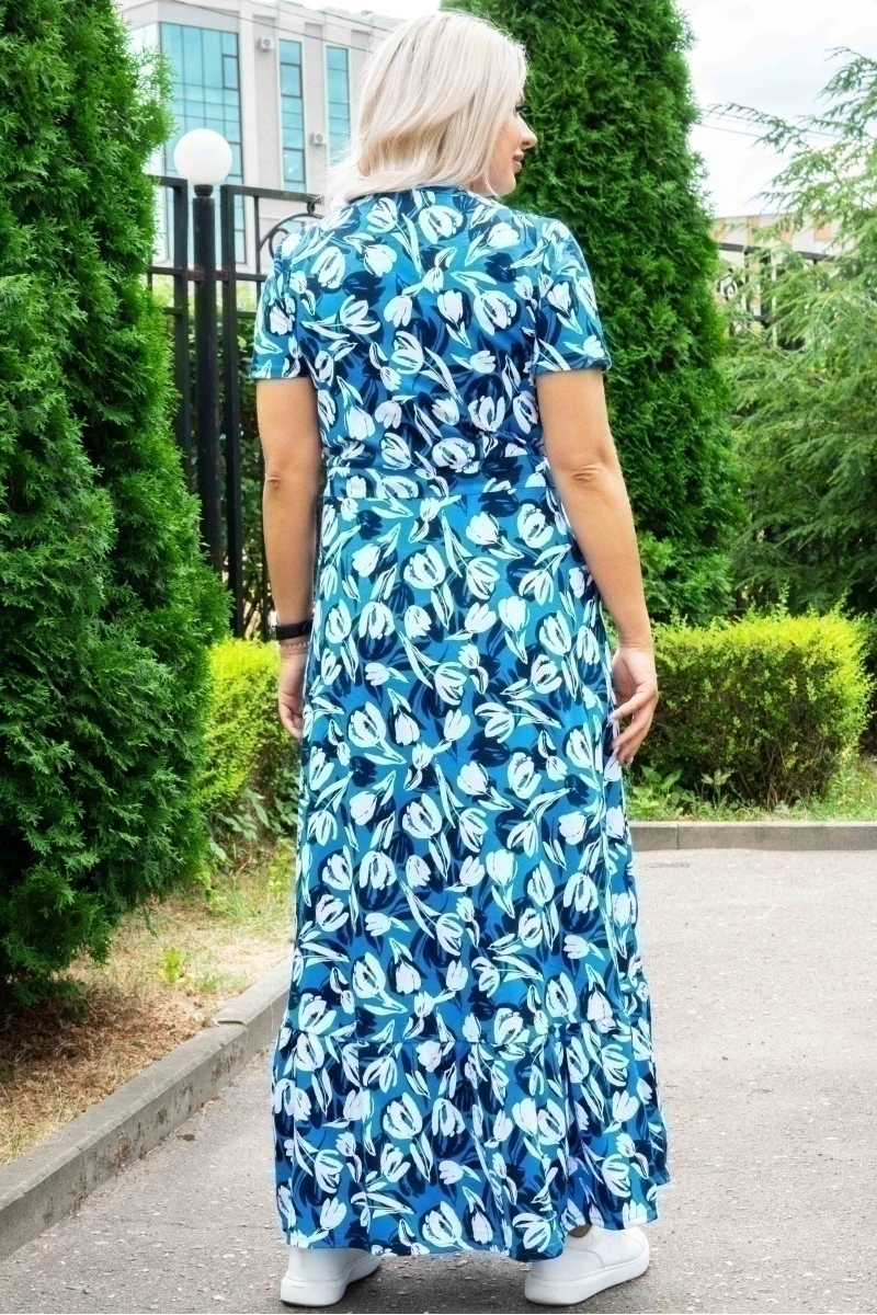 (СК) Платье "Маргарита" синий, цветы