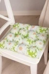 Подушка на стул из рогожки "Диз" Ромашки (зеленый) (М-9) (37*37)