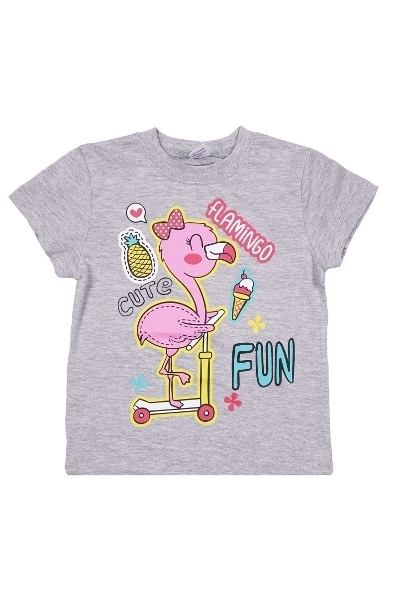 Футболка для девочки "Фламинго" BK0001D серый меланж