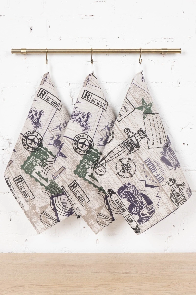 Набор полотенец рогожка (Пром) 262 Мужские радости (чернильный) - 3 шт - 45х60 см