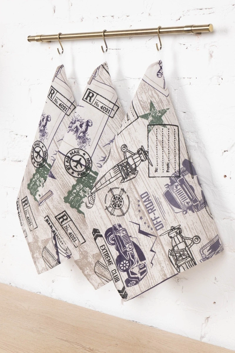 Набор полотенец рогожка (Пром) 262 Мужские радости (чернильный) - 3 шт - 45х60 см