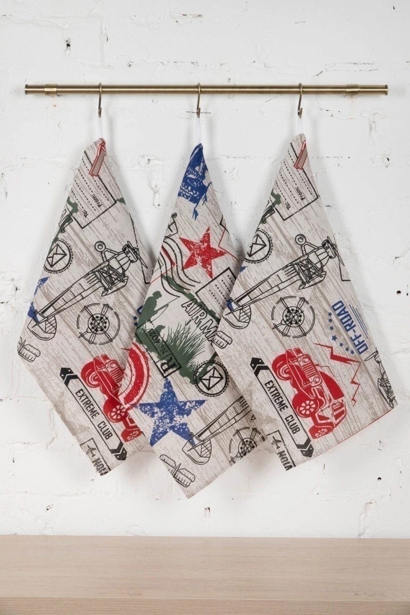 Набор полотенец рогожка (Пром) 263 Мужские радости (сине-красный) - 3 шт - 45х60 см