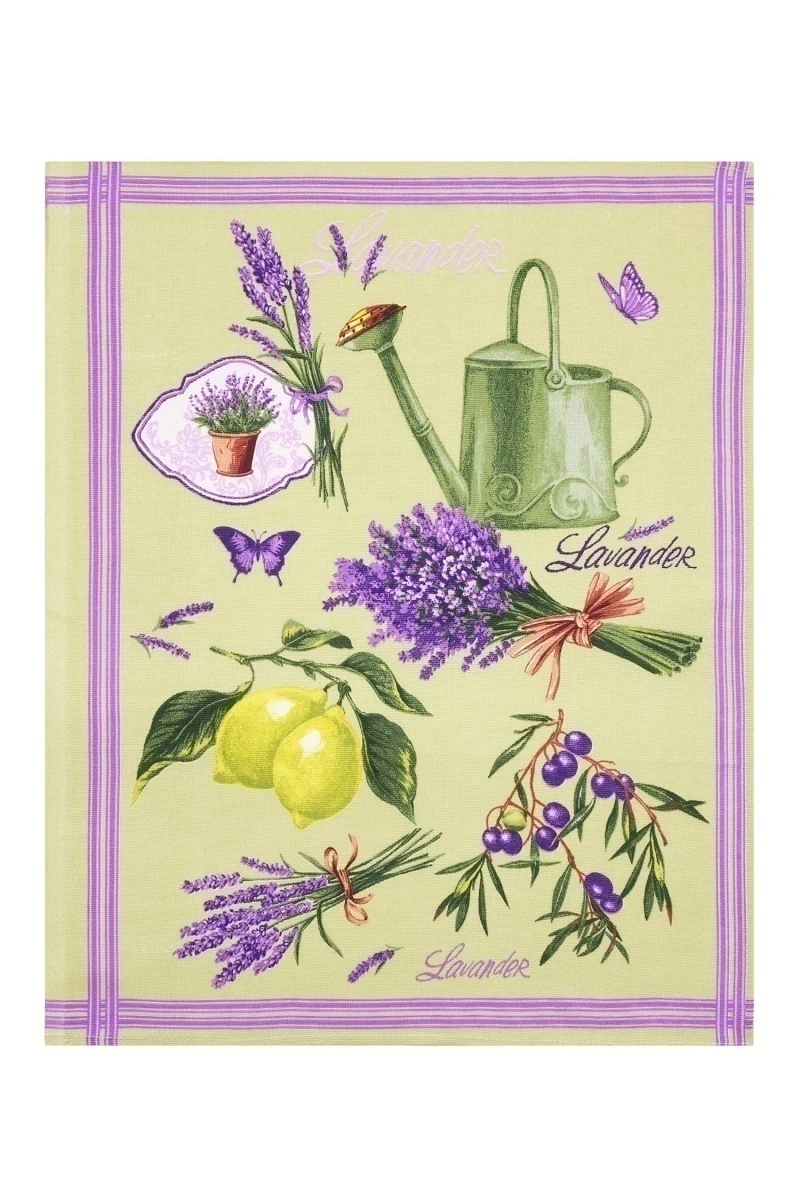 Набор полотенец рогожка (Пром) 120 Лаванда и оливки на зеленом - 3 шт - 45х60 см