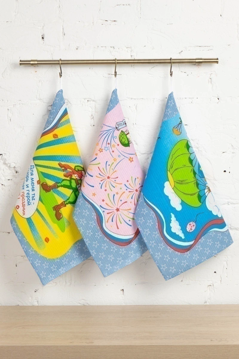 Набор вафельных полотенец (ХБК) 354 Герои - 3 шт - 45х60 см