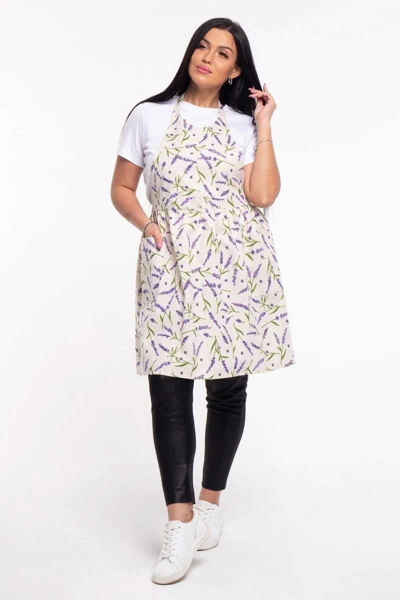 Фартук "Лили" (лаванда, серый), 020 полулен
