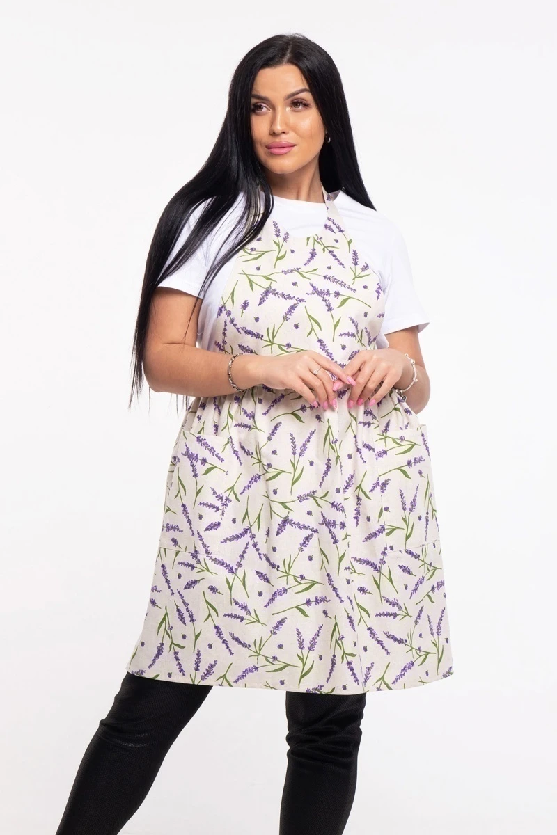Фартук "Лили" (лаванда, серый), 020 полулен