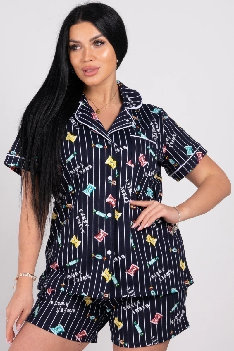 (СК) Пижама женская "Кэри" чернильный, конфеты