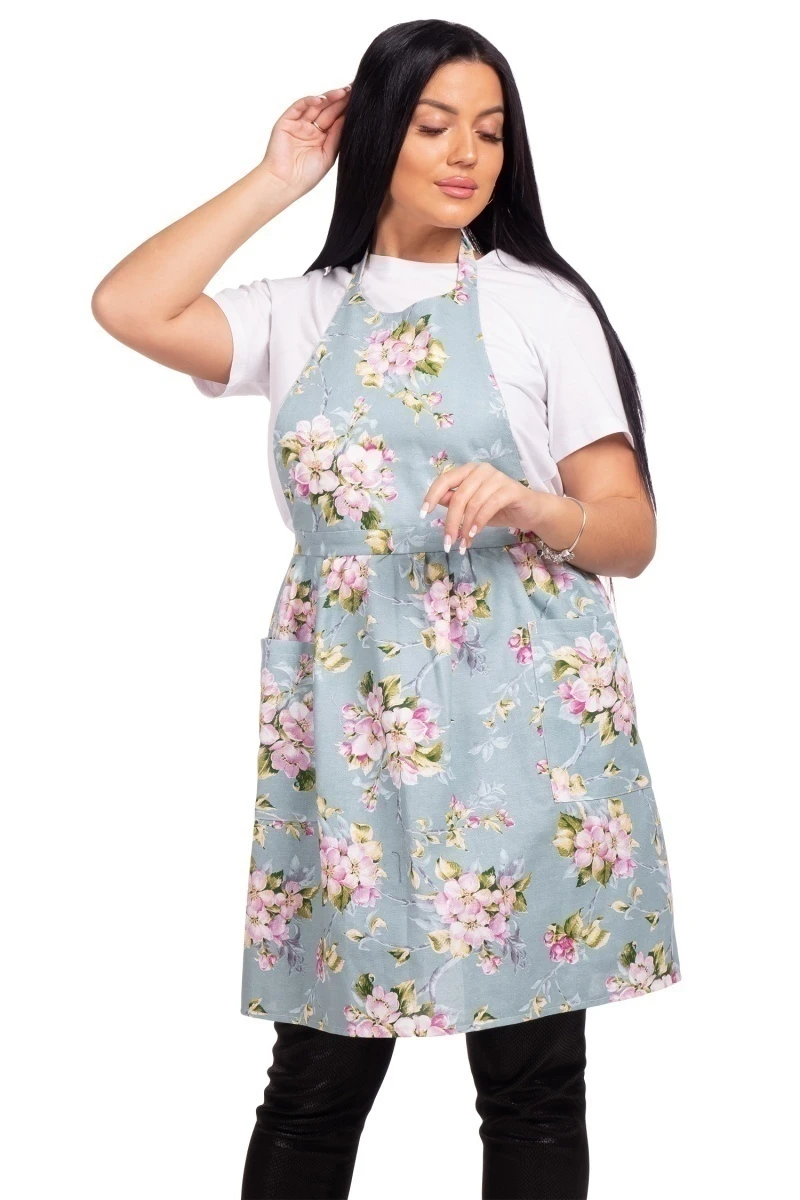 Фартук (Диз) "Лили" (цвет вишни, серо-голубой), 027 рогожка