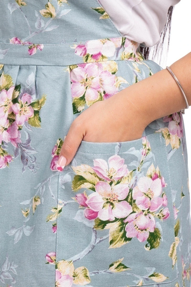 Фартук (Диз) "Лили" (цвет вишни, серо-голубой), 027 рогожка